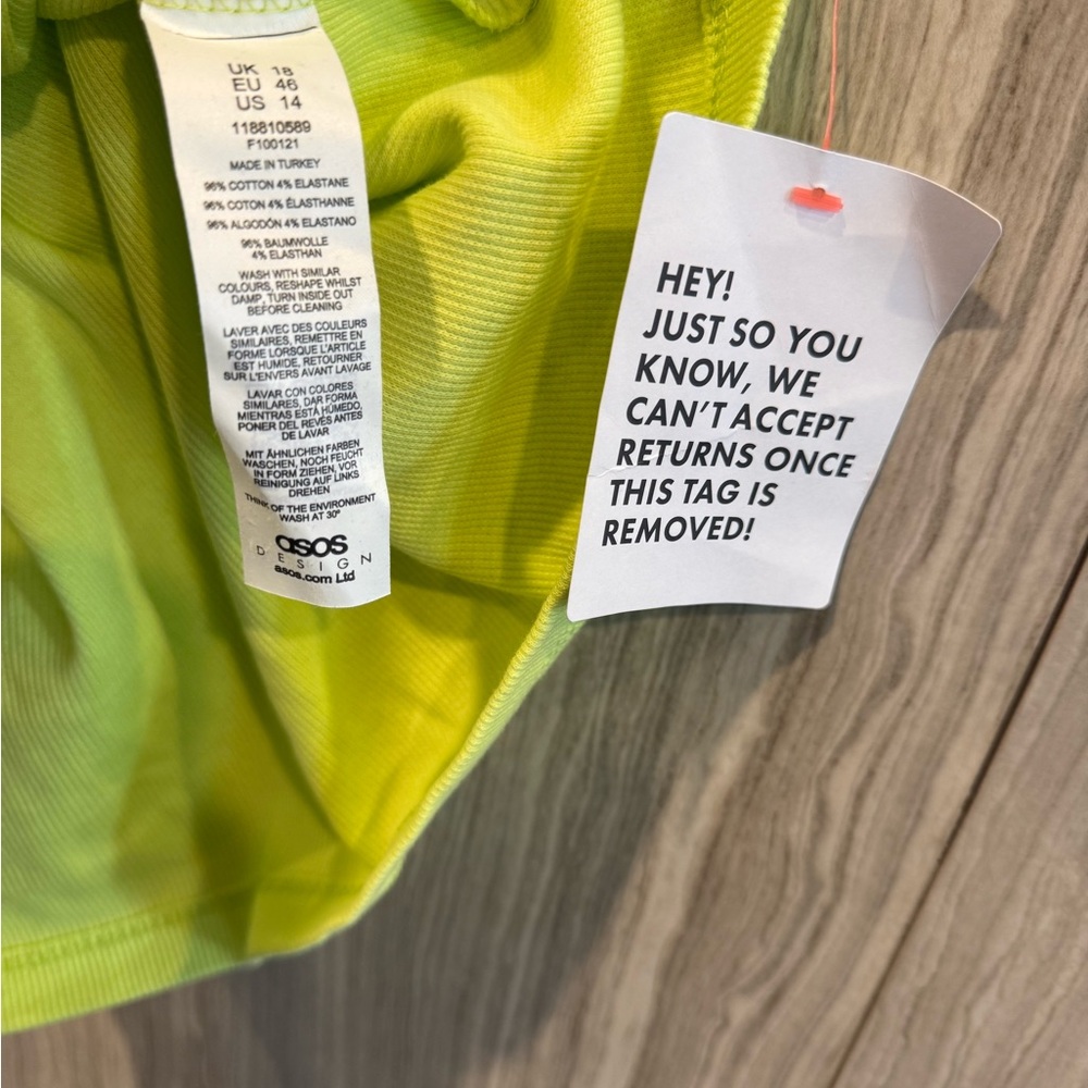 ASOS Neon Lime Ribbed Tank Dress - Picture 4 of 4